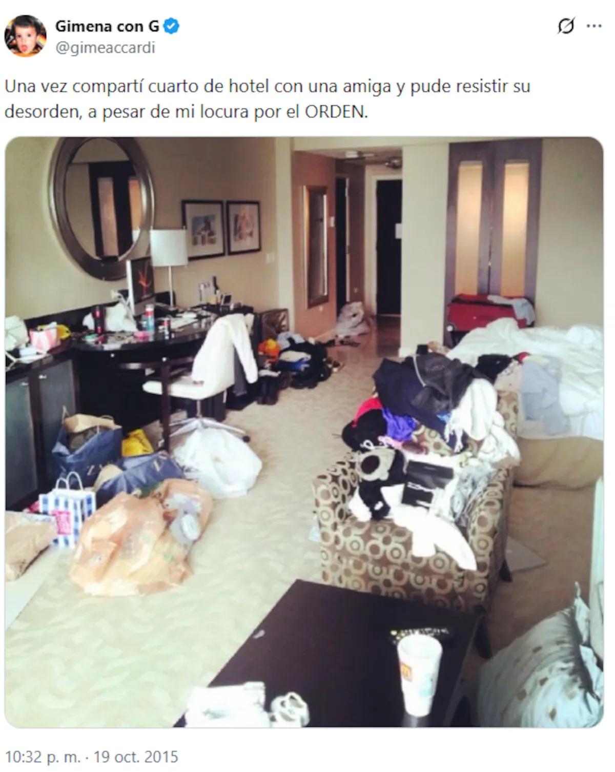 El posteo de Gimena Accardi mostrando lo desordenada que es la China Suárez. El posteo de Gimena Accardi mostrando lo desordenada que es la China Suárez.