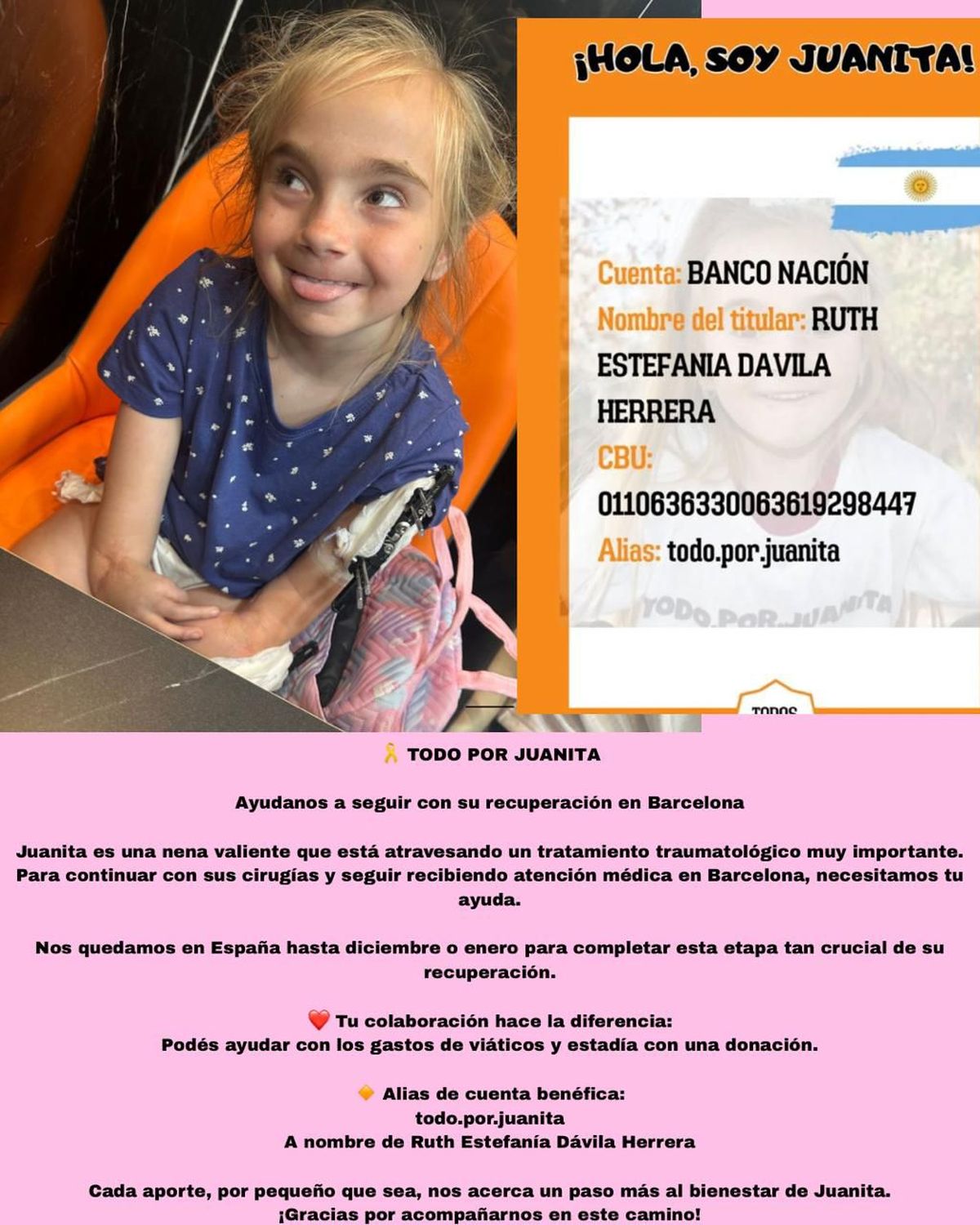 Juanita y la familia Ghiotti deben permanecer hasta enero en Barcelona, por esto piden colaboración de la comunidad mendocina. Juanita y la familia Ghiotti deben permanecer hasta enero en Barcelona, por esto piden colaboración de la comunidad mendocina.
