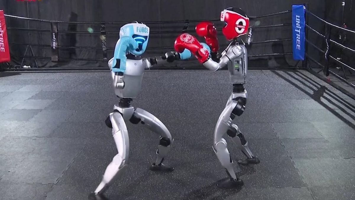 El primer combate de boxeo de robots humanoides se realizó en China con máquinas de 1,3 metros de altura y pesan 35 kilos El primer combate de boxeo de robots humanoides se realizó en China con máquinas de 1,3 metros de altura y pesan 35 kilos
