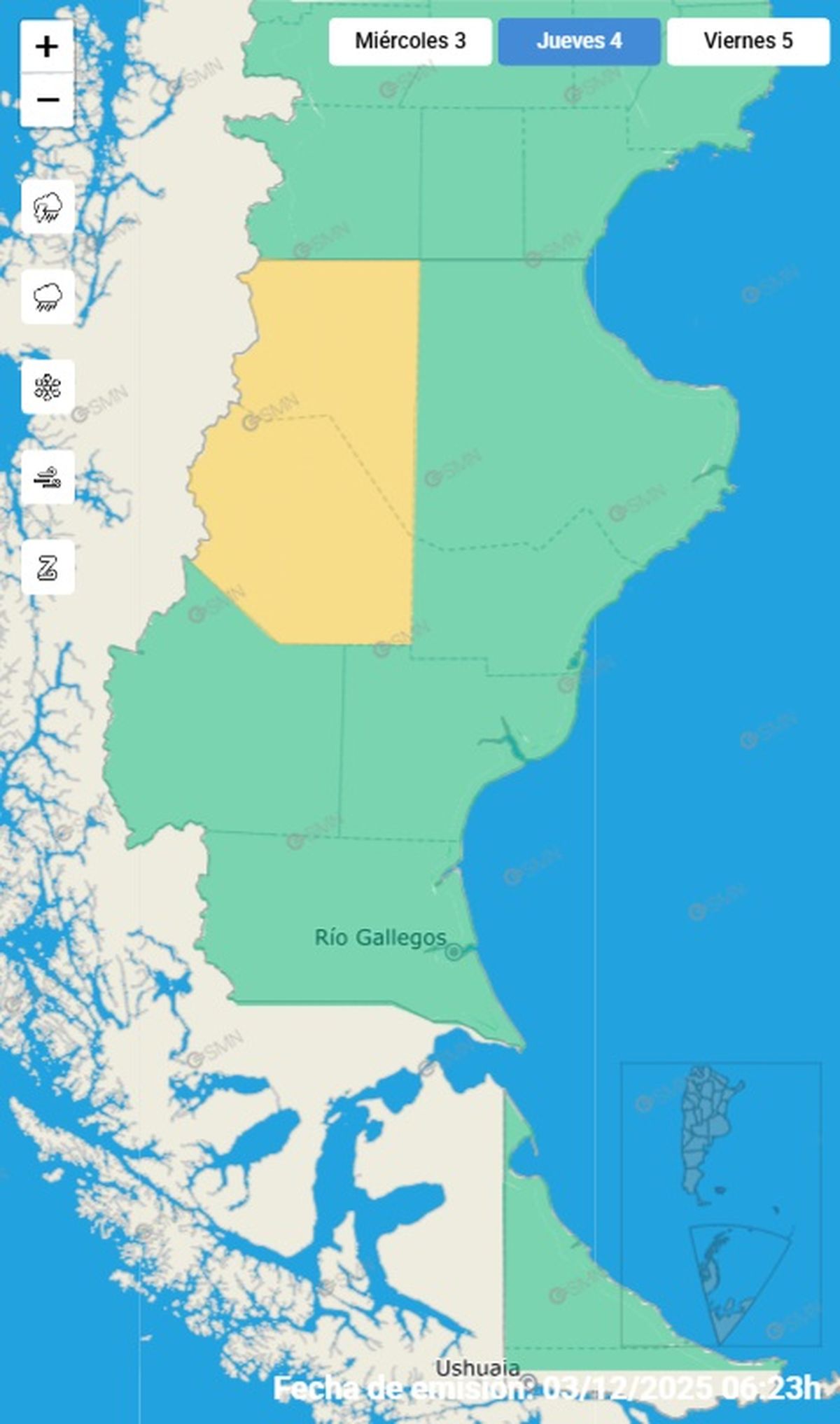 Esta es la única provincia en alerta por fuertes ráfagas. Esta es la única provincia en alerta por fuertes ráfagas.