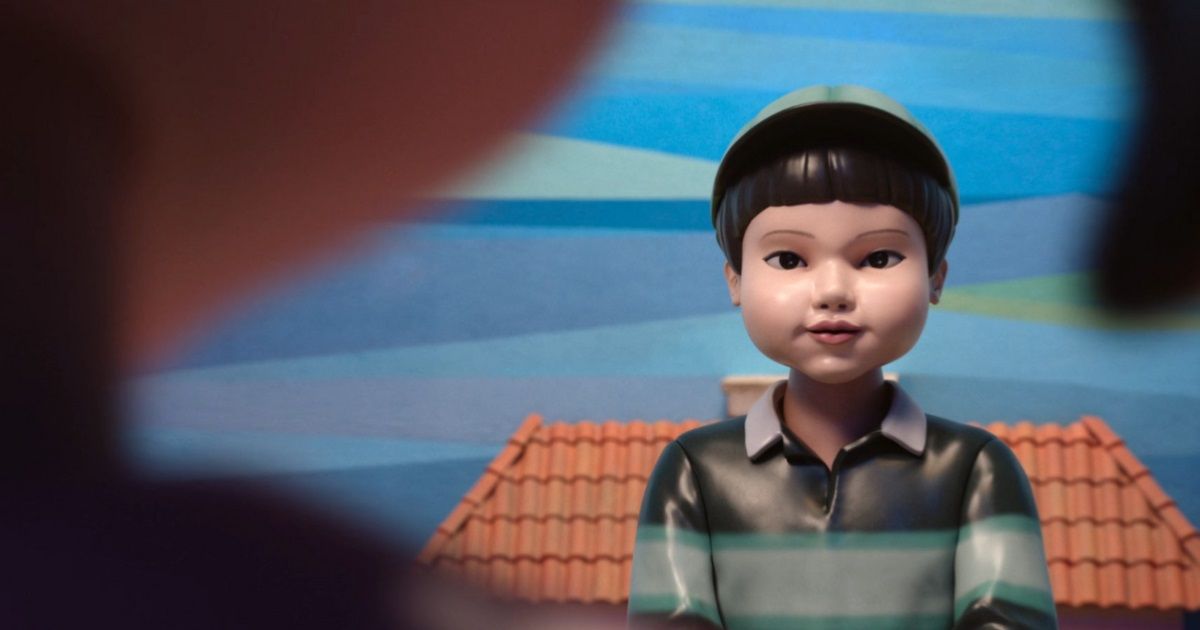 El siniestro muñeco que apareció en la escena post-créditos de El Juego del Calamar de Netflix. El siniestro muñeco que apareció en la escena post-créditos de El Juego del Calamar de Netflix.