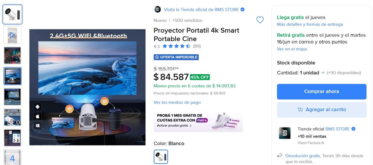 Proyector de oferta en Mercado Libre. Proyector de oferta en Mercado Libre.