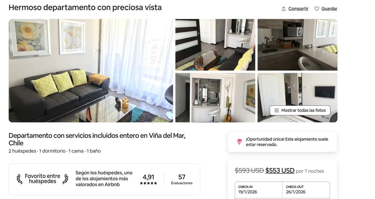 Este alojamiento para dos personas cuesta USD$553 por siete noches. Imagen: Airbnb. Este alojamiento para dos personas cuesta USD$553 por siete noches. Imagen: Airbnb.