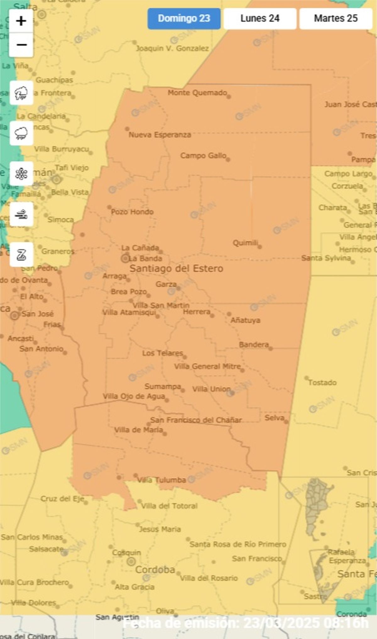 Varias provincias se encuentran en alerta amarilla Varias provincias se encuentran en alerta amarilla