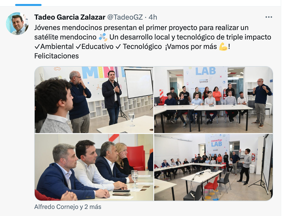 Alfredo Cornejo recibió un proyecto de jóvenes de Godoy Cruz para crear el primer satélite mendocino. Alfredo Cornejo recibió un proyecto de jóvenes de Godoy Cruz para crear el primer satélite mendocino.