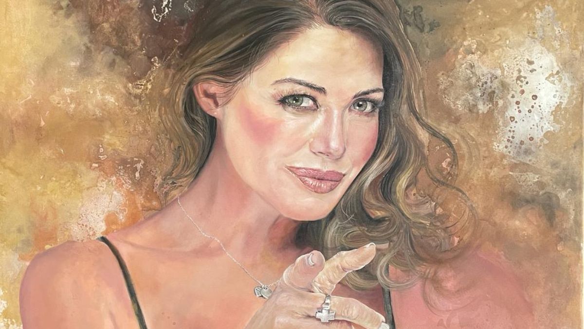 Detalle del retrato de Pamela David, realizado por la artista plástica mendocina Florencia Aise.