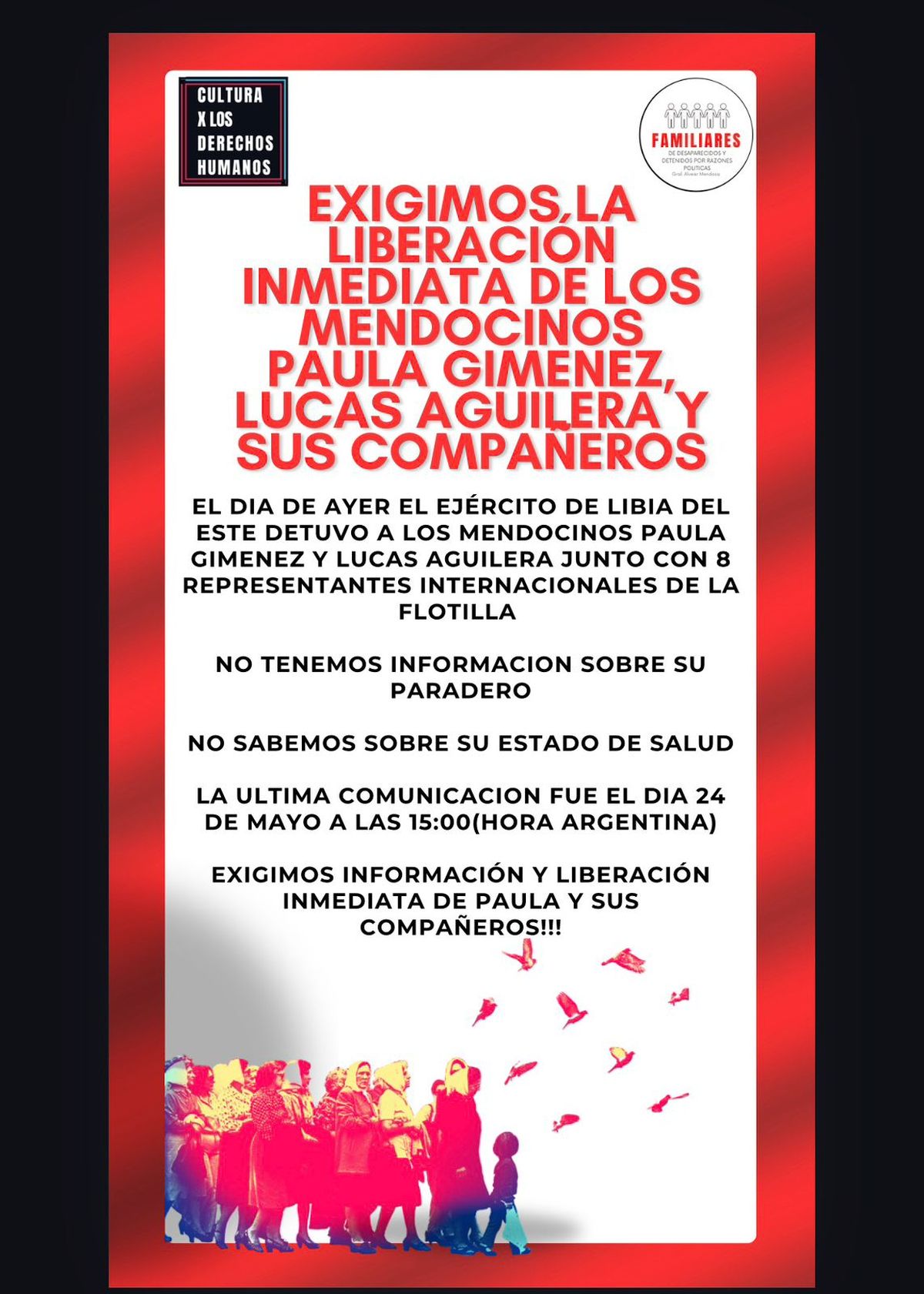 Reclamos de los organismos de derechos humanos por los mendocinos secuestrados en Italia. Reclamos de los organismos de derechos humanos por los mendocinos secuestrados en Italia.