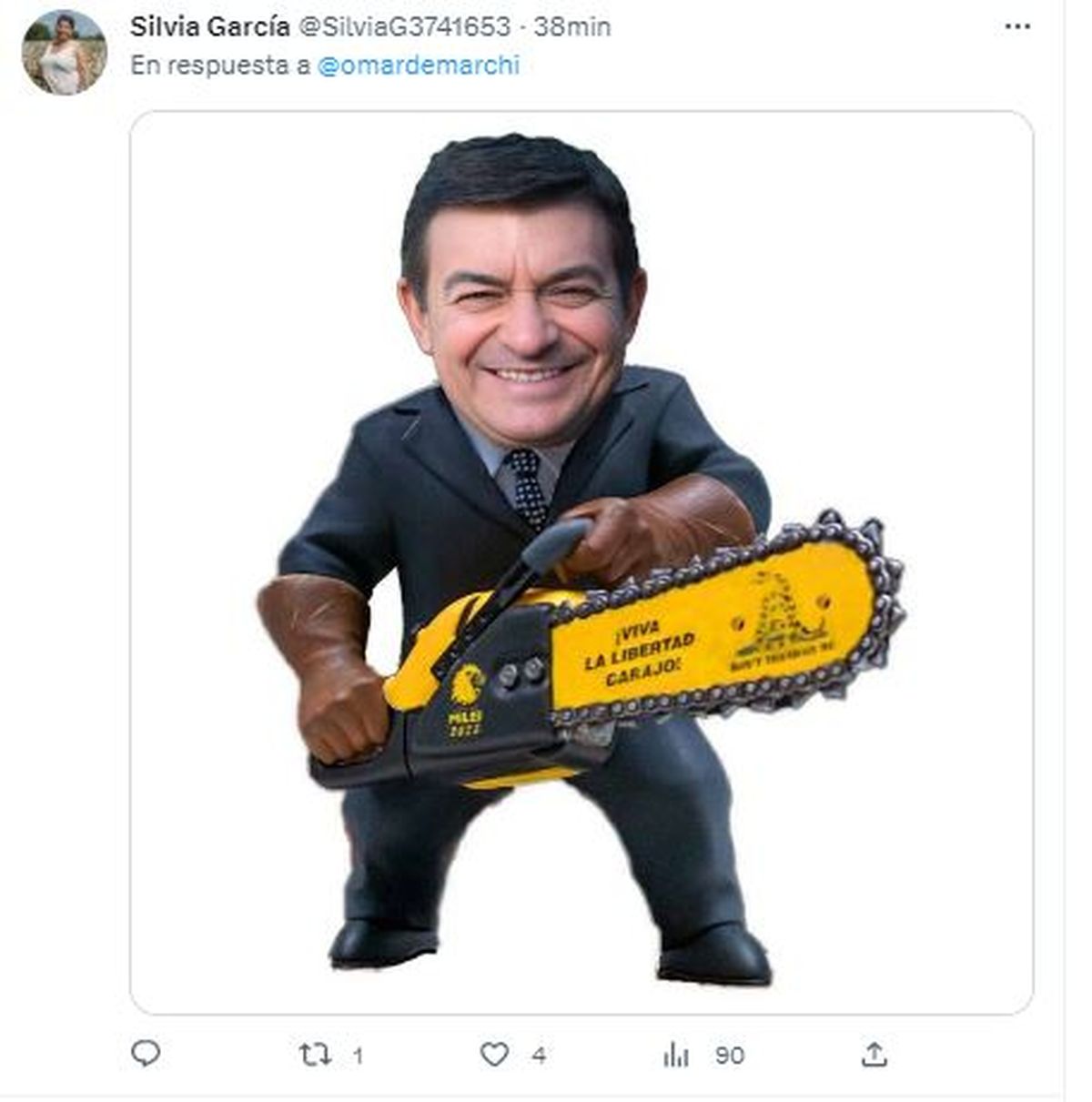 Un meme con De Marchi siguiendo el "plan motosierra" para recortar el Estado que propone Javier Milei ¿Buscará aliados por ese lado?