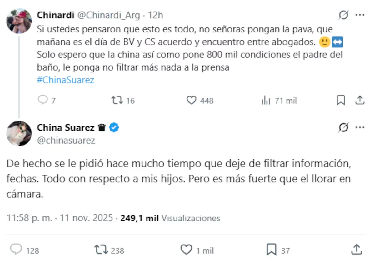 La China Suárez disparó contra Benjamín Vicuña. La China Suárez disparó contra Benjamín Vicuña.
