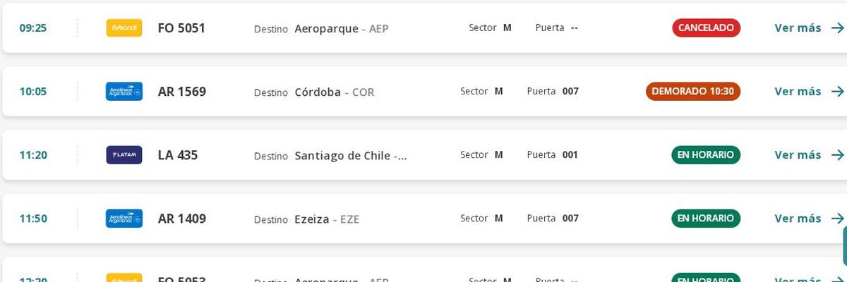 Pizarra de vuelos en el Aeropuerto de Mendoza este 9 de Julio. Pizarra de vuelos en el Aeropuerto de Mendoza este 9 de Julio.