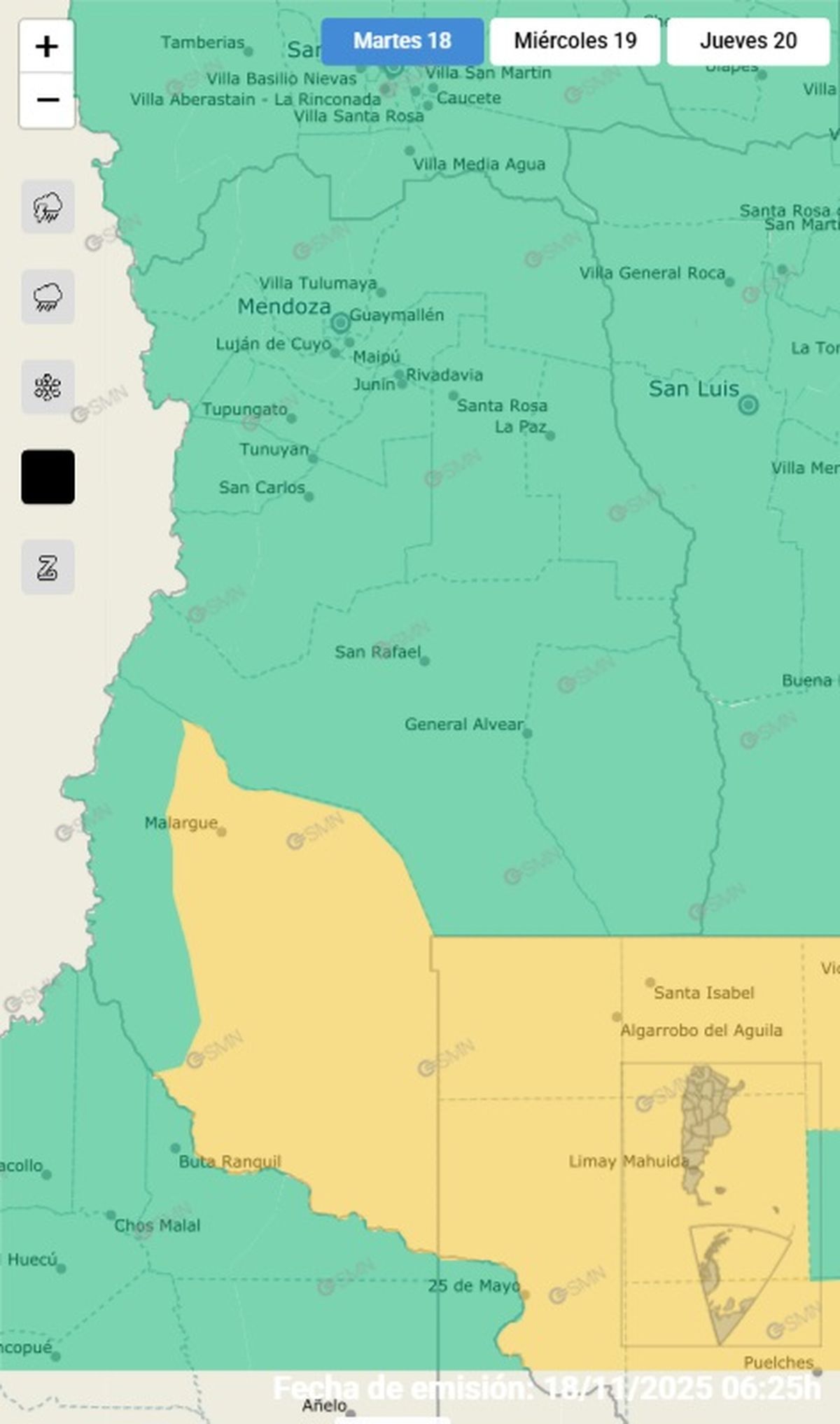 Este es el único departamento en alerta por fuertes vientos.