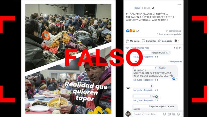 No, el Gobierno de la Ciudad no multó a River por alojar a personas en situación de calle
