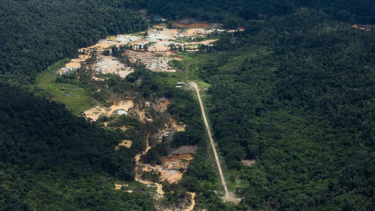 Pista de aterrizaje cerca de un yacimiento minero ilegal en el territorio yanomami