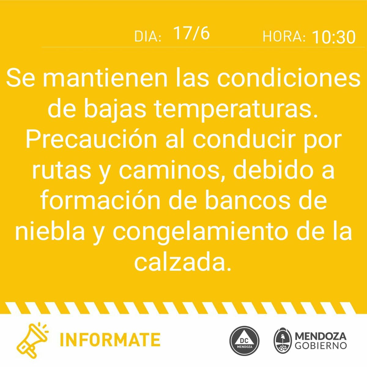 Alerta del pronóstico del tiempo para Mendoza: frío extremo, niebla y calzada peligrosa. El día arrancó con temperaturas bajo cero.