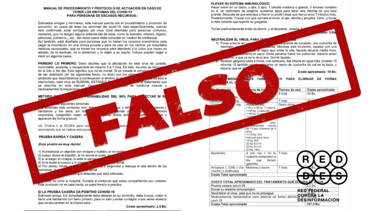 Es falso que el Gobierno boliviano haya publicado una receta para eliminar de forma definitiva el nuevo coronavirus