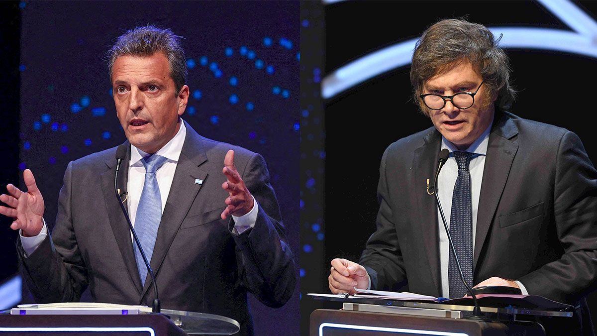 Sergio Massa y Javier Milei, este domingo, a cara o cruz en el balotaje presidencial.