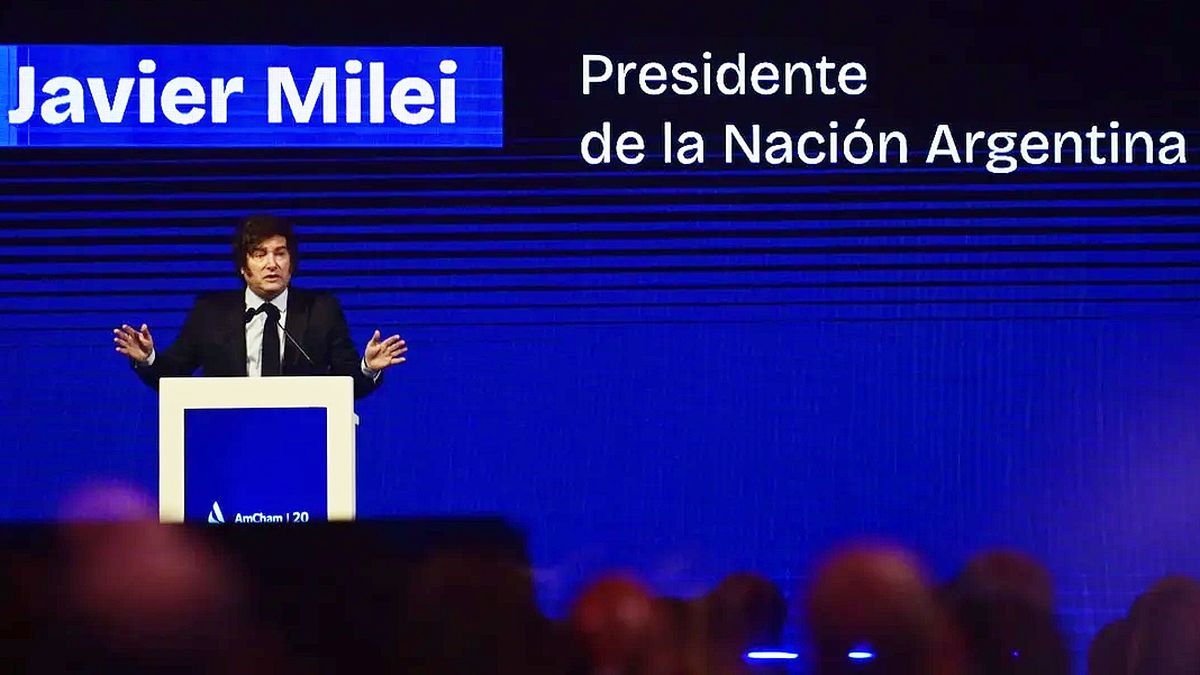 Javier Milei ante empresarios norteamericanos en Argentina.