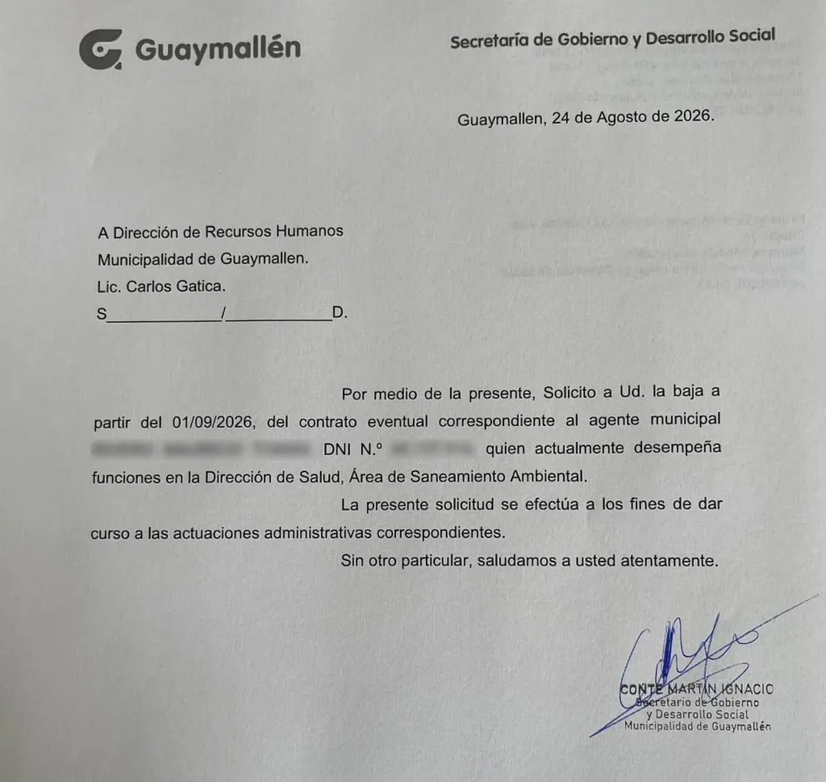 Ignacio Conte confirmó que este lunes la Municipalidad decidió dar de baja el contrato del agente implicado. Ignacio Conte confirmó que este lunes la Municipalidad decidió dar de baja el contrato del agente implicado.