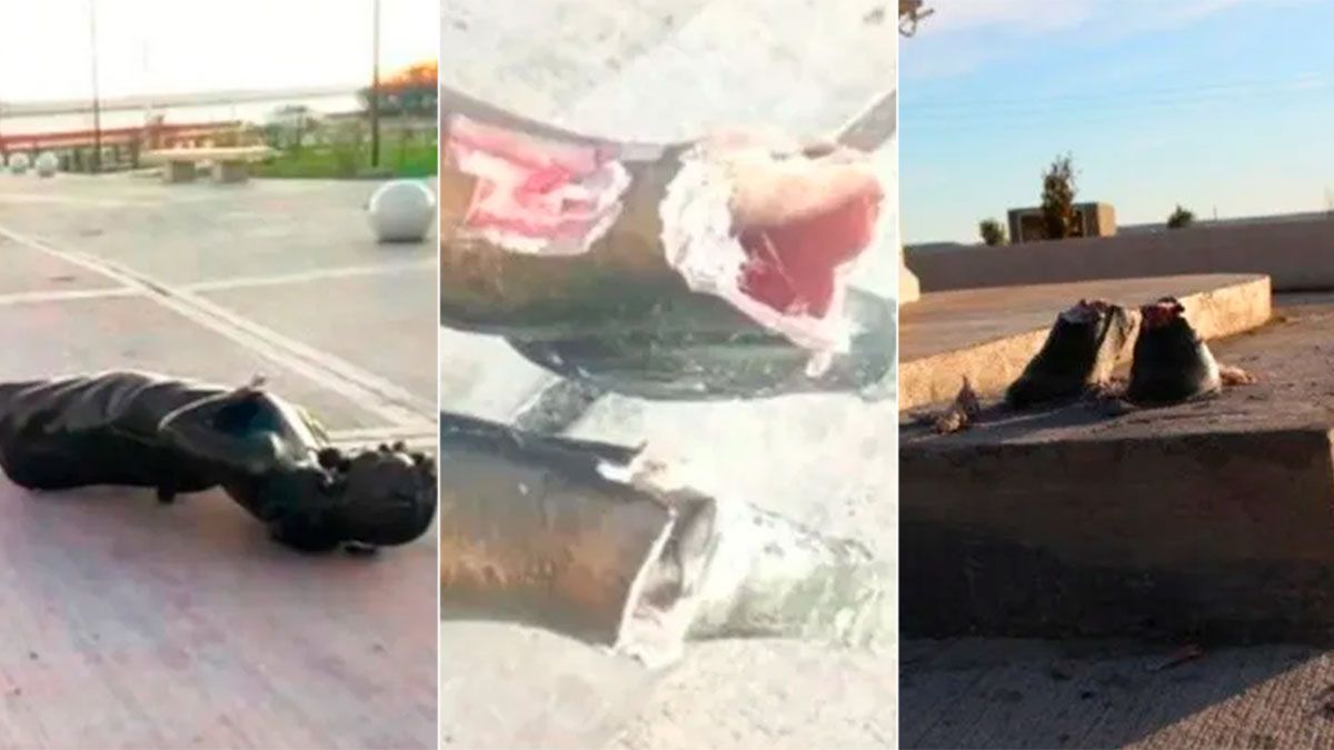 Vandalizaron y derribaron la estatua de Cristina Kirchner en Río Gallegos y hay un detenido.