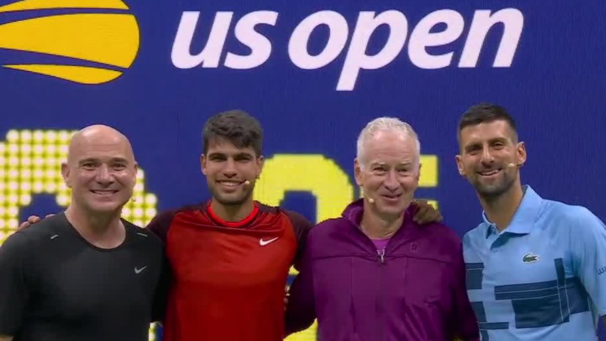 Agassi, Alcaraz, Mc Enroe y Djokovic suman 43 títulos de Grand Slam. Agassi, Alcaraz, Mc Enroe y Djokovic suman 43 títulos de Grand Slam.