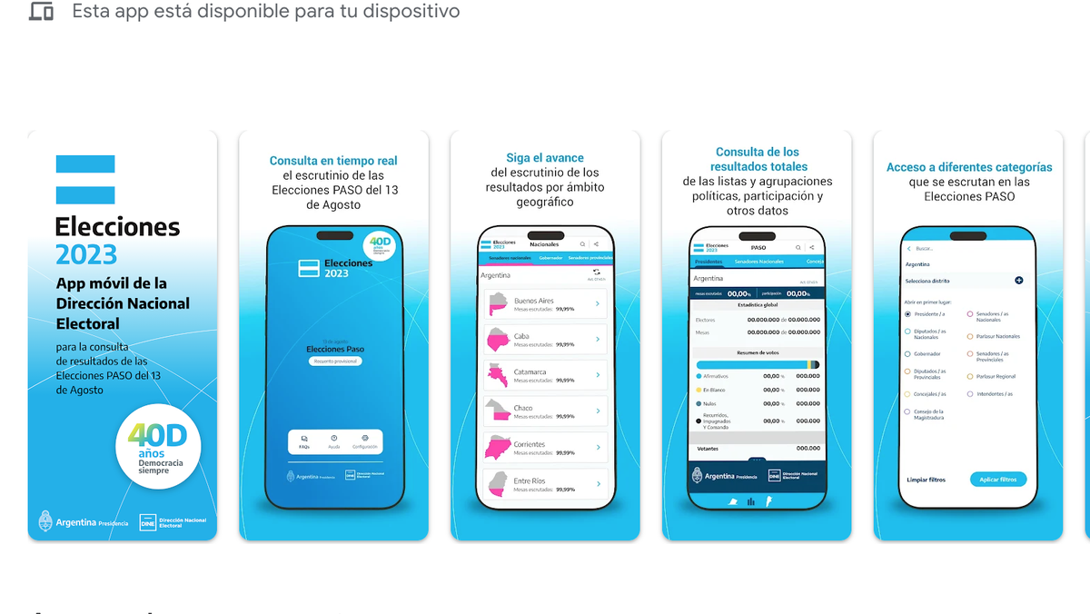 Esta es la imagen que aparece en Google Play para bajarse la app para Android que permitirá seguir el minuto a minuto de las PASO 2023. Esta es la imagen que aparece en Google Play para bajarse la app para Android que permitirá seguir el minuto a minuto de las PASO 2023.