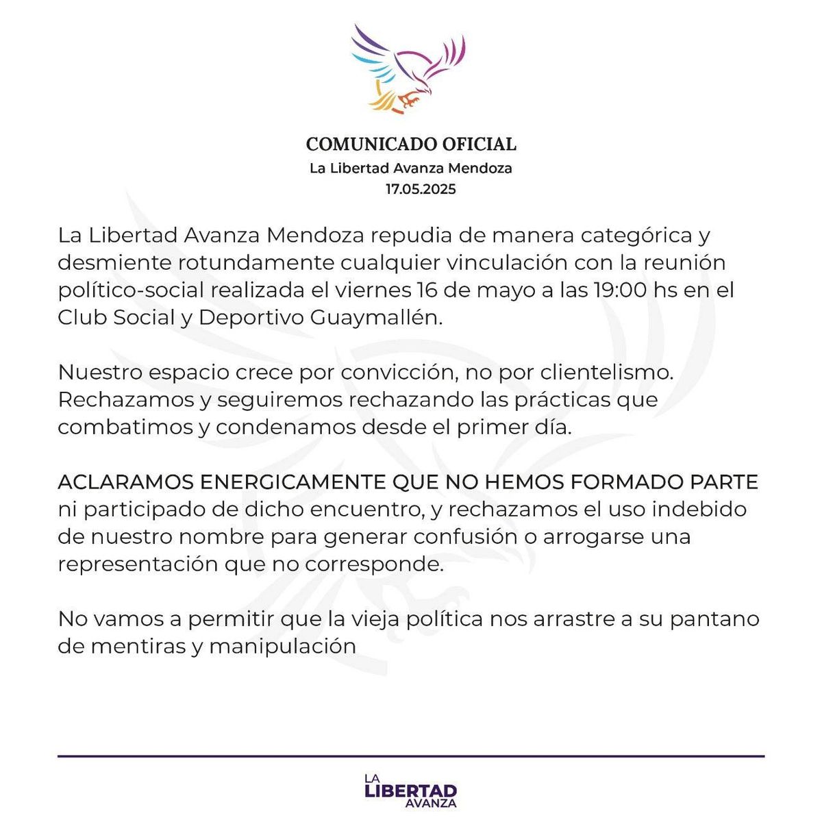 Repudio de La Libertad Avanza a prácticas de clientelismo político. El comunicado con el que se despegaron del acto de Hebe Casado. Repudio de La Libertad Avanza a prácticas de clientelismo político. El comunicado con el que se despegaron del acto de Hebe Casado.
