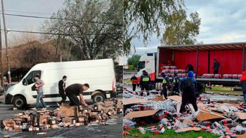 ¡El sueño de varios! Volcó un camión que transportaba fernet y luego otro de coca