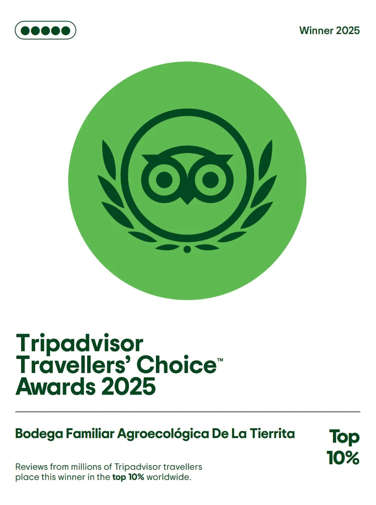 El reconocimiento de la plataforma TripAdvisor se puede ver en el sello que ponen a la bodega De la Tierrita. El reconocimiento de la plataforma TripAdvisor se puede ver en el sello que ponen a la bodega De la Tierrita.