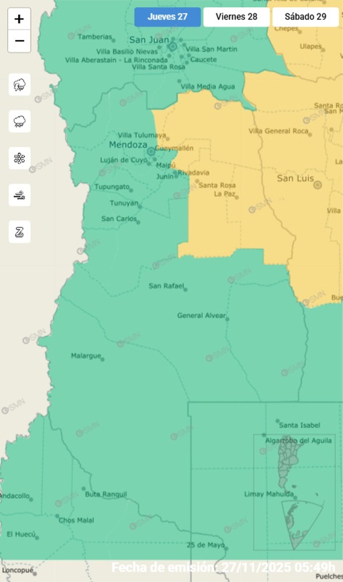 Estas son las zonas en alerta por fuertes tormentas. Estas son las zonas en alerta por fuertes tormentas.