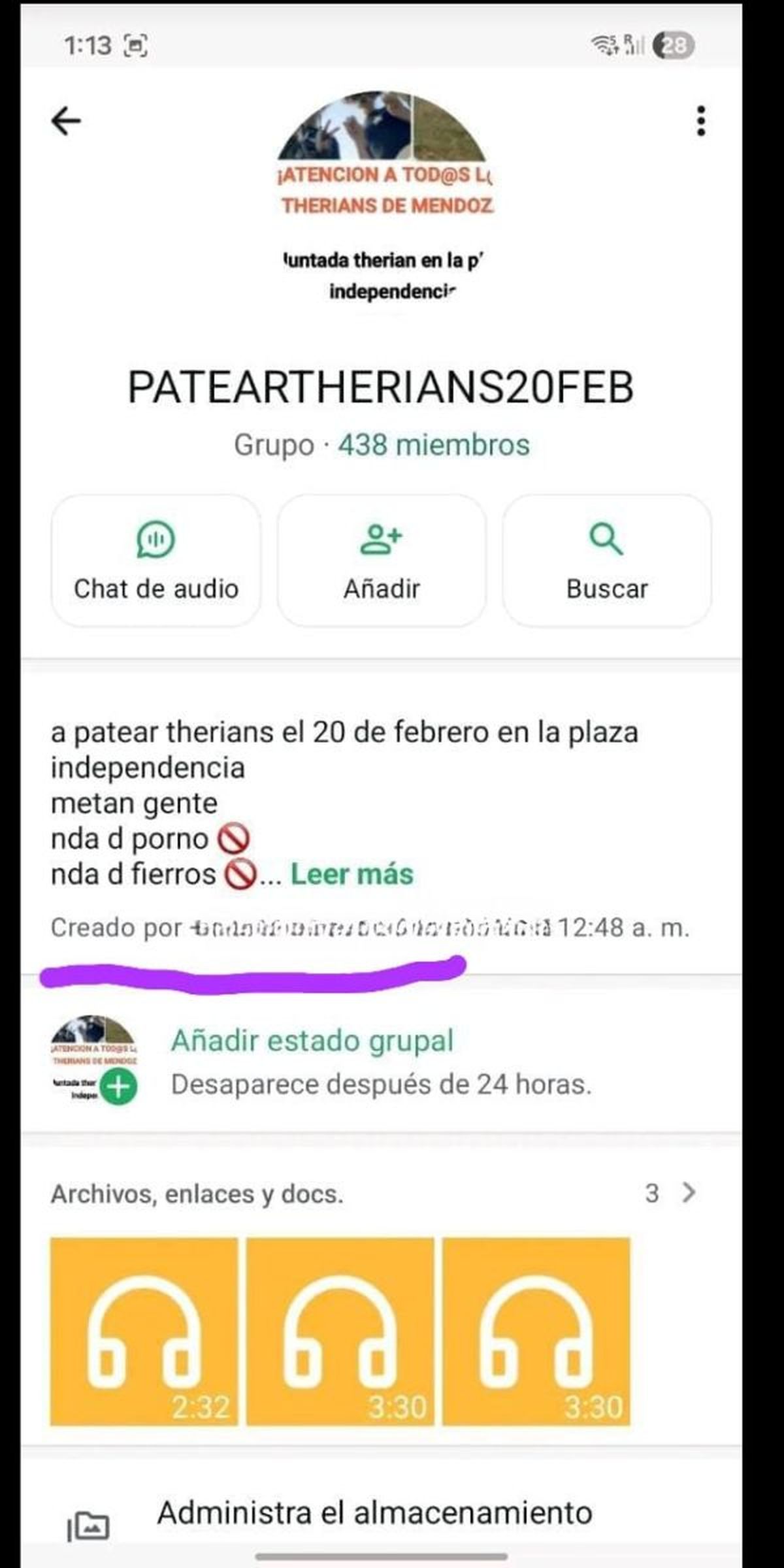 Un grupo de WhatsApp denominado 