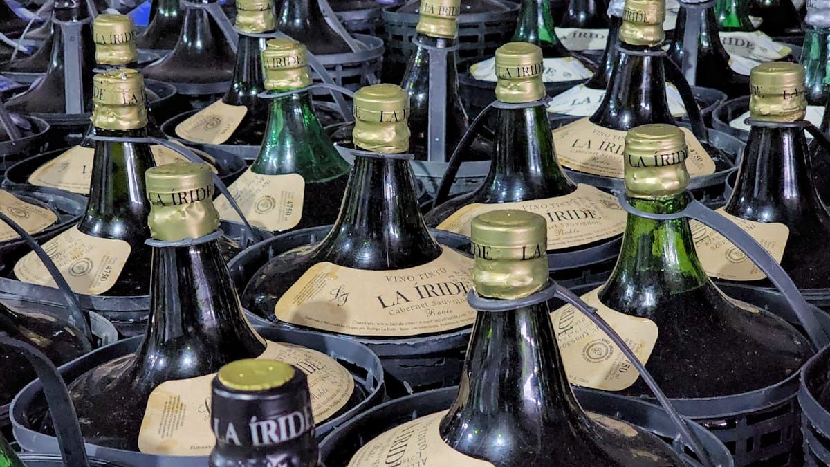 Las damajuanas de La Íride, un clásico en las juntadas mendocinas.