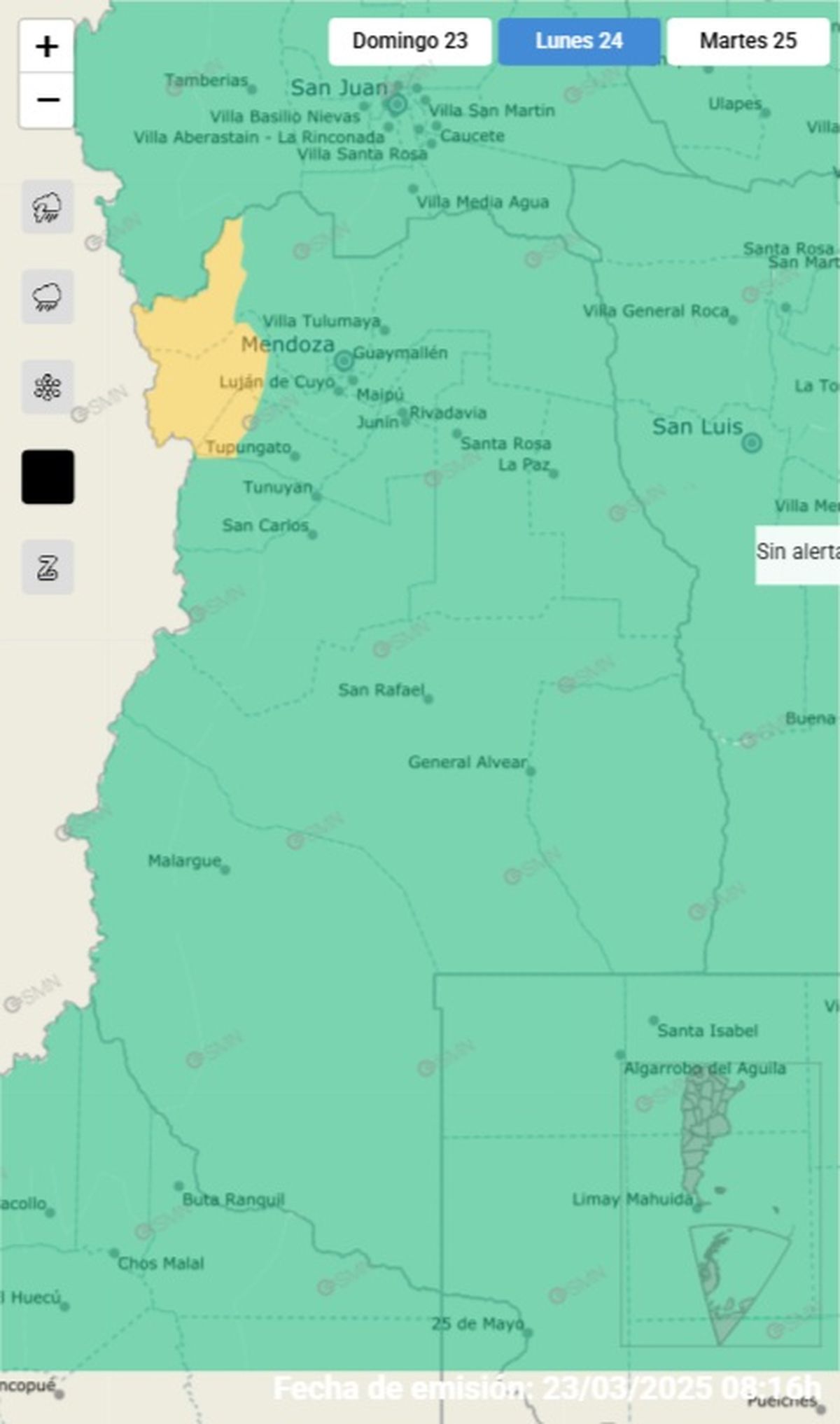 Estos departamentos de la provincia de Mendoza se encuentran en alerta Estos departamentos de la provincia de Mendoza se encuentran en alerta