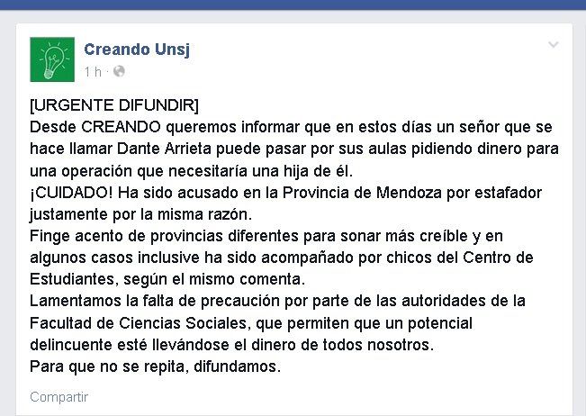 Alertaron en San Juan sobre un estafador mendocino que pide dinero en nombre de su hija enferma