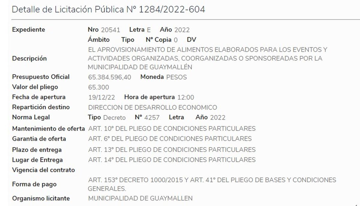 La licitación pública que generó críticas del peronismo.