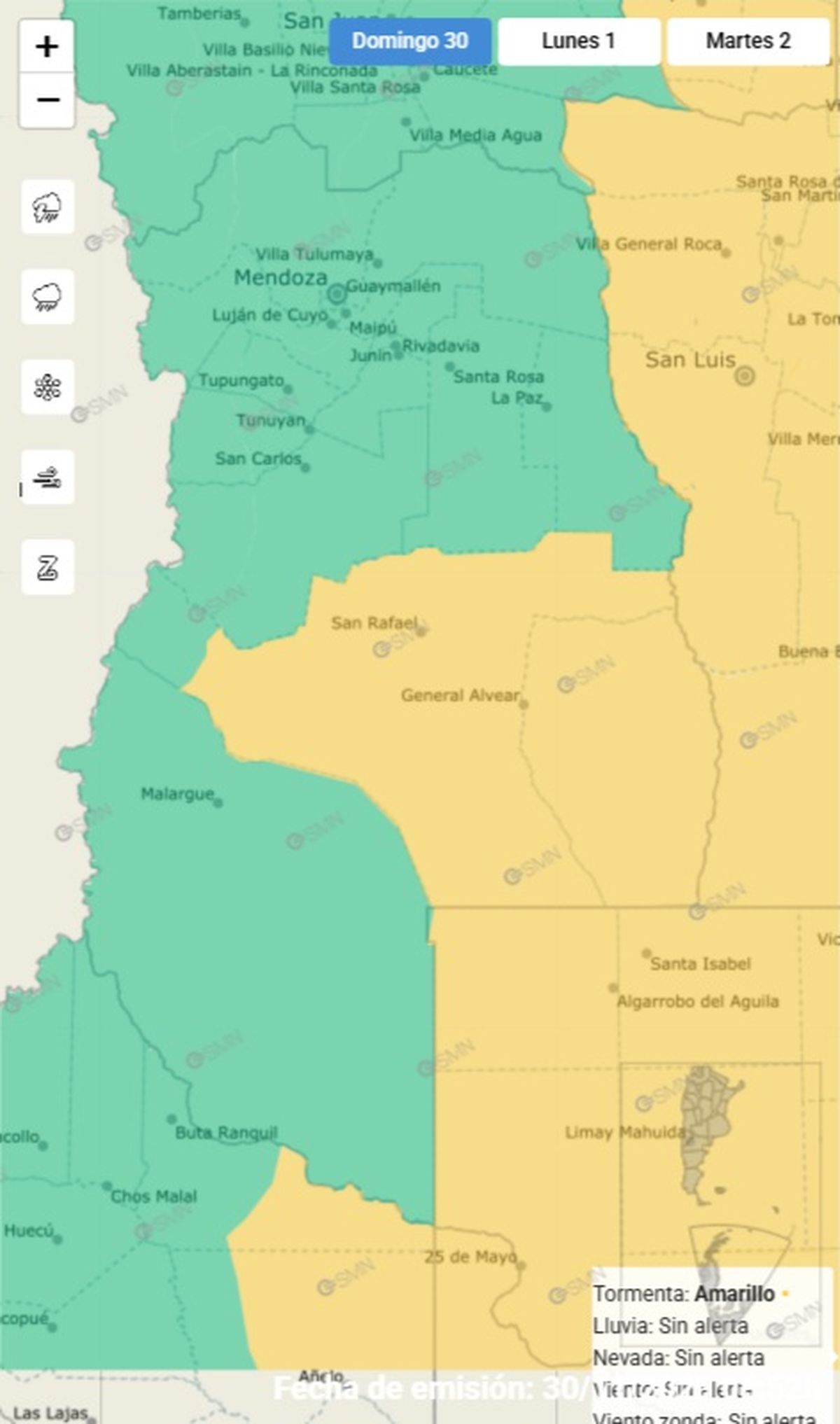 Estos son los departamentos en alerta por fuertes tormentas.