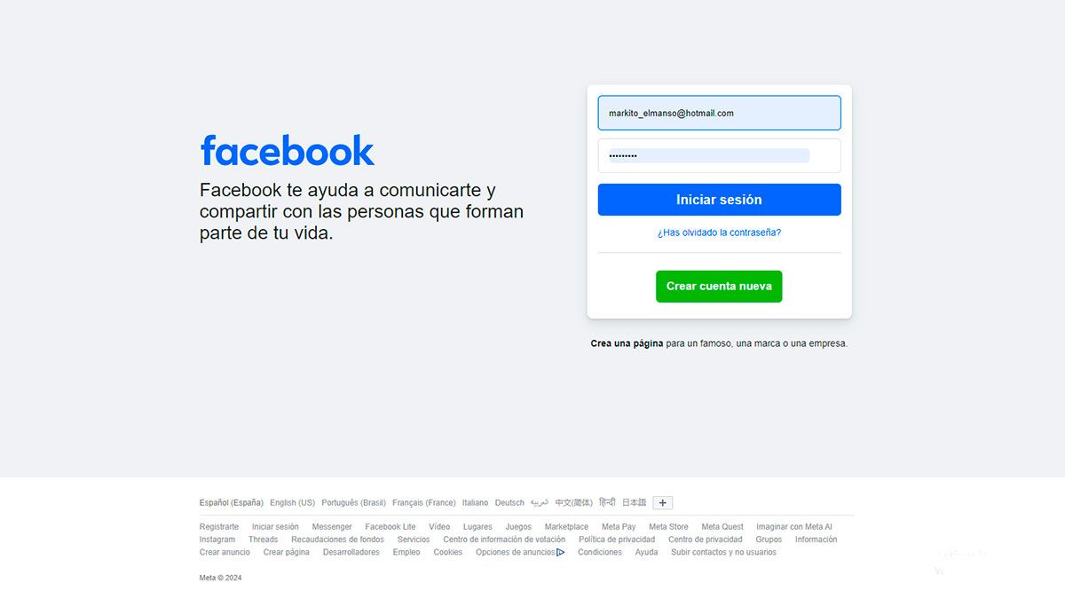 Facebook caído. Facebook caído.