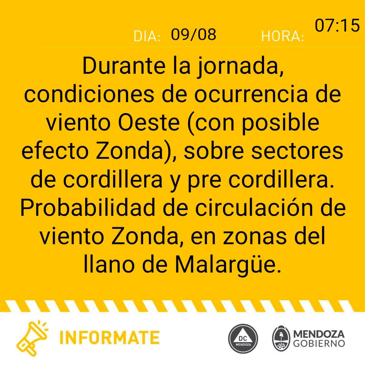 Defensa Civil emitió este miércoles una alerta amarilla para algunas zonas de Mendoza. Defensa Civil emitió este miércoles una alerta amarilla para algunas zonas de Mendoza.