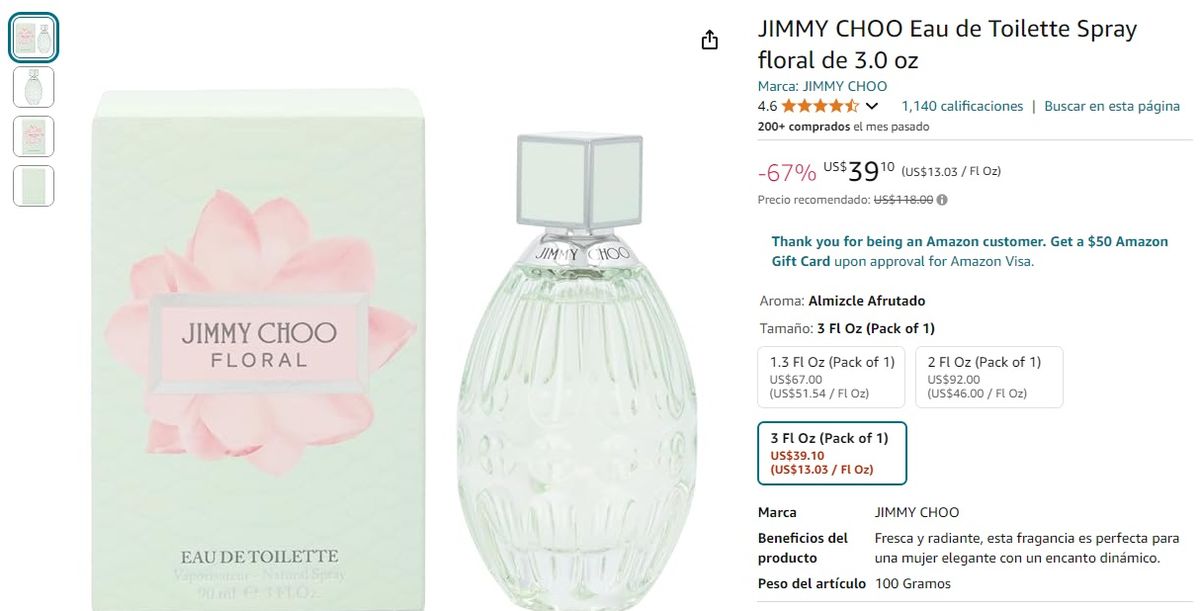 El delicioso perfume de Jimmy Choo está de oferta en la página web de Amazon. Imagen de amazon.com El delicioso perfume de Jimmy Choo está de oferta en la página web de Amazon. Imagen de amazon.com