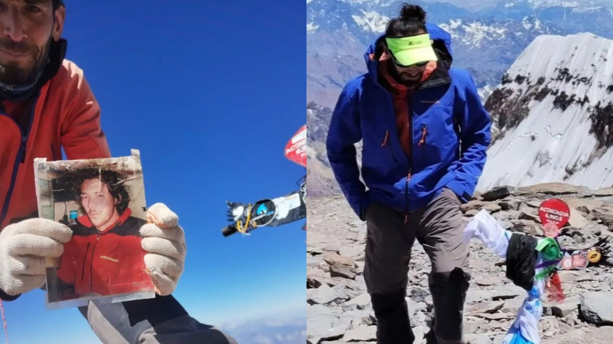 Sergo descendió a toda velocidad y arribó al campamento marcando también un tiempo único de 4 horas 36 minutos de ascenso y descenso Mulas-cumbre-Mulas. En su mano tiene una foto de Mauricio Pellegrina, quien murió en el Aconcagua en el 2011. Sergo descendió a toda velocidad y arribó al campamento marcando también un tiempo único de 4 horas 36 minutos de ascenso y descenso Mulas-cumbre-Mulas. En su mano tiene una foto de Mauricio Pellegrina, quien murió en el Aconcagua en el 2011.