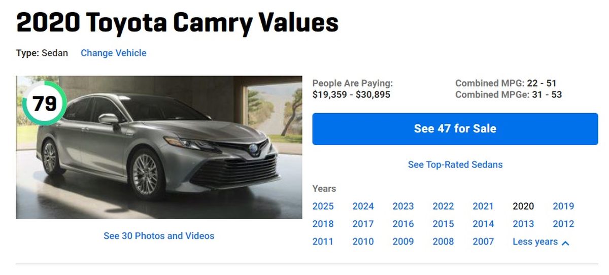 Los modelos más viejos de Toyota Camry varían mucho en precio.