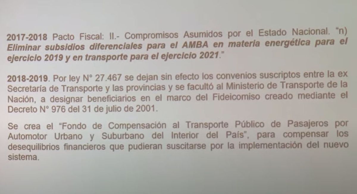 Parte de la presentación de Natalio Mema sobre el programa de redistribución de subsidios al transporte público de pasajeros.