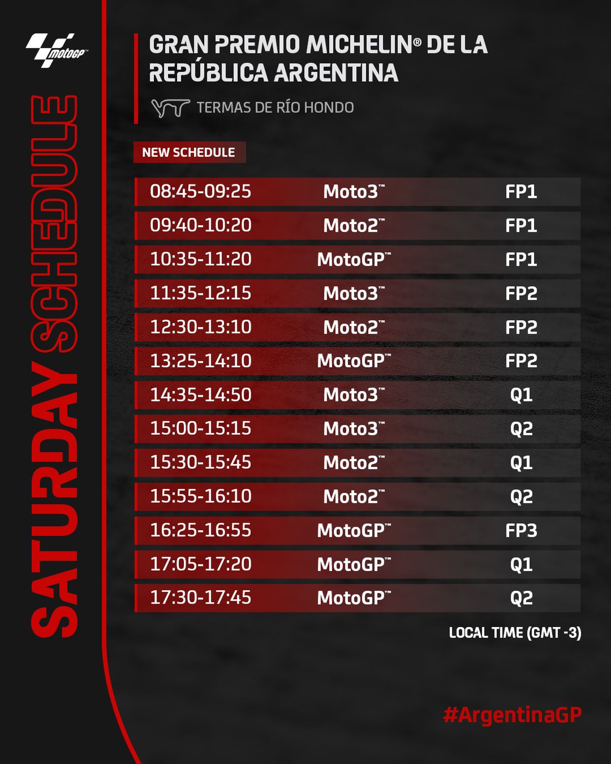 Los horarios del fin de semana en el MotoGP