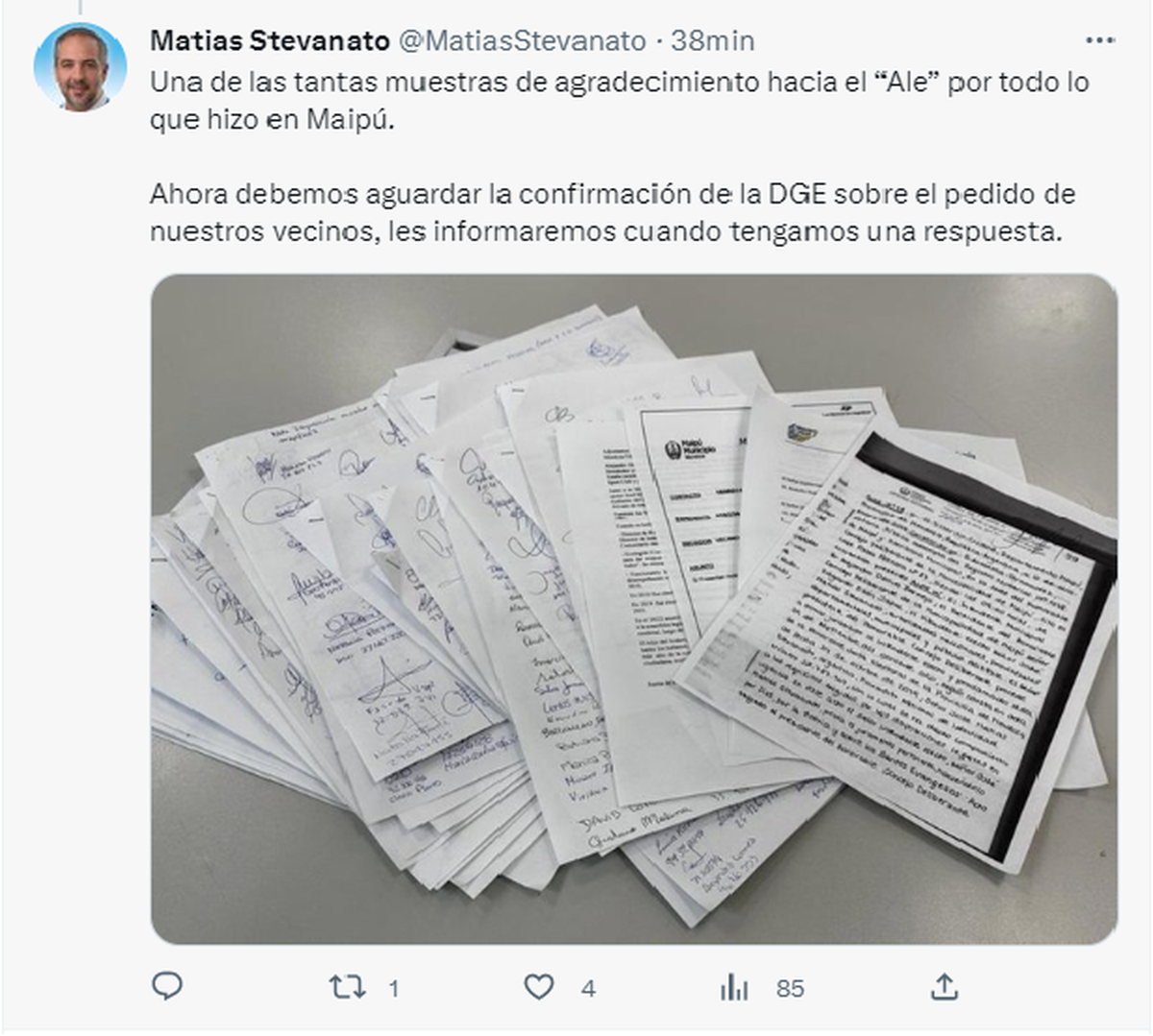 Las firmas de los 1000 vecinos de Maipú que apoyan la iniciativa