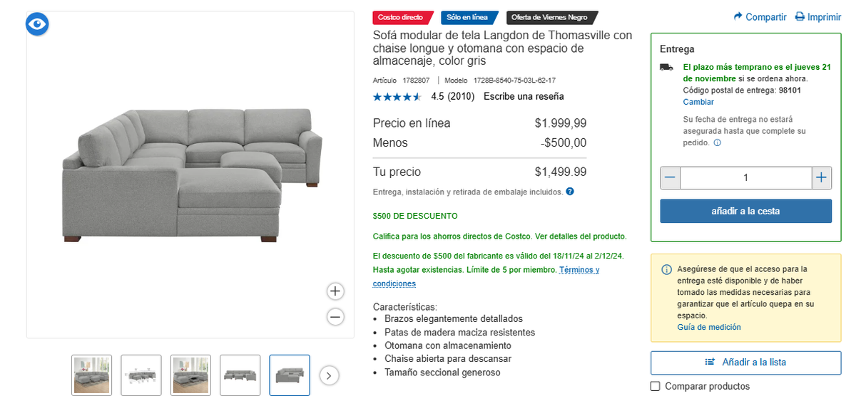 Costco remata su mejor sofá. Costco remata su mejor sofá.