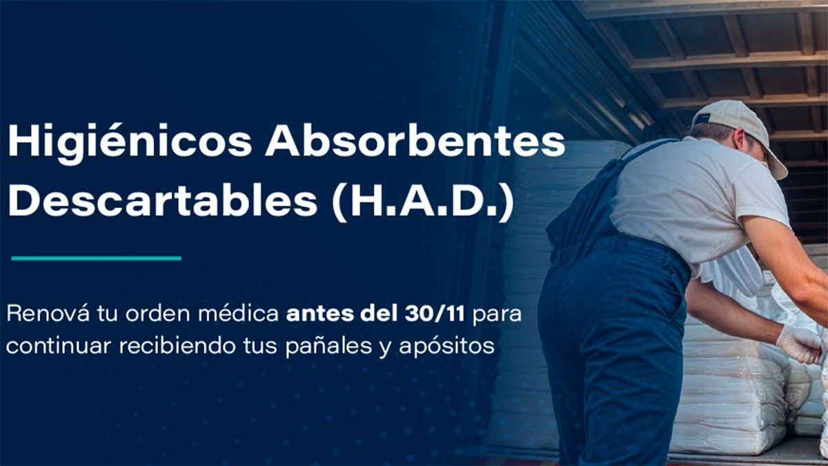 La entrega de los Higiénicos Absorbentes Descartables (H.A.D) para afiliados se realiza directamente en el lugar de residencia declarado en PAMI e incluye el insumo de pañales y apósitos. La entrega de los Higiénicos Absorbentes Descartables (H.A.D) para afiliados se realiza directamente en el lugar de residencia declarado en PAMI e incluye el insumo de pañales y apósitos.