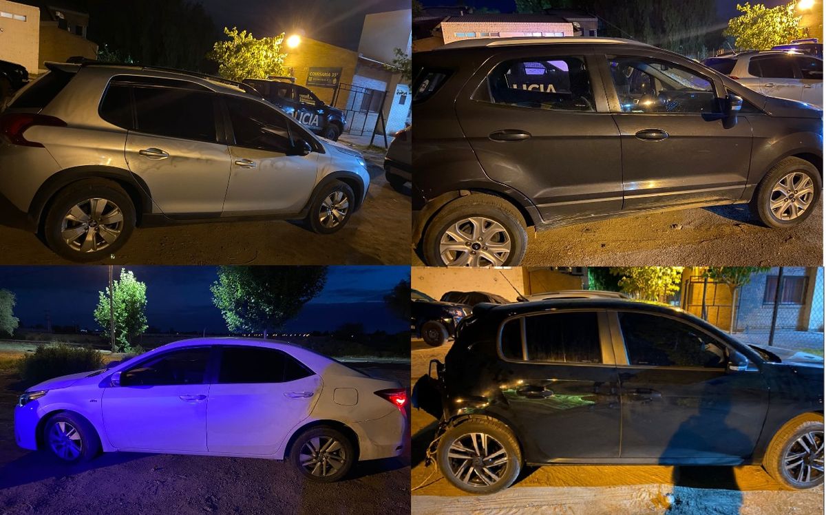Los autos secuestrados por la Policía tras un allanamiento en el Barrio Los Olivos de Rodeo de la Cruz, Guaymallén. Los autos secuestrados por la Policía tras un allanamiento en el Barrio Los Olivos de Rodeo de la Cruz, Guaymallén.