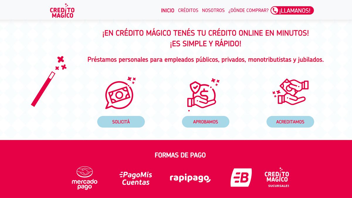 La página oficial: www.creditomagico.com.ar
