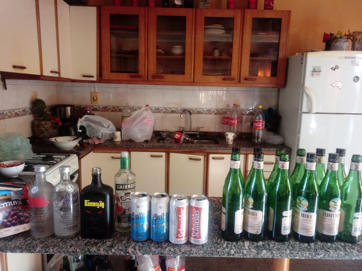 Las bebidas que lograron incautarse en el operativo para desbaratar una fiesta clandestina en Guaymallén. Foto: ministerio de Seguridad