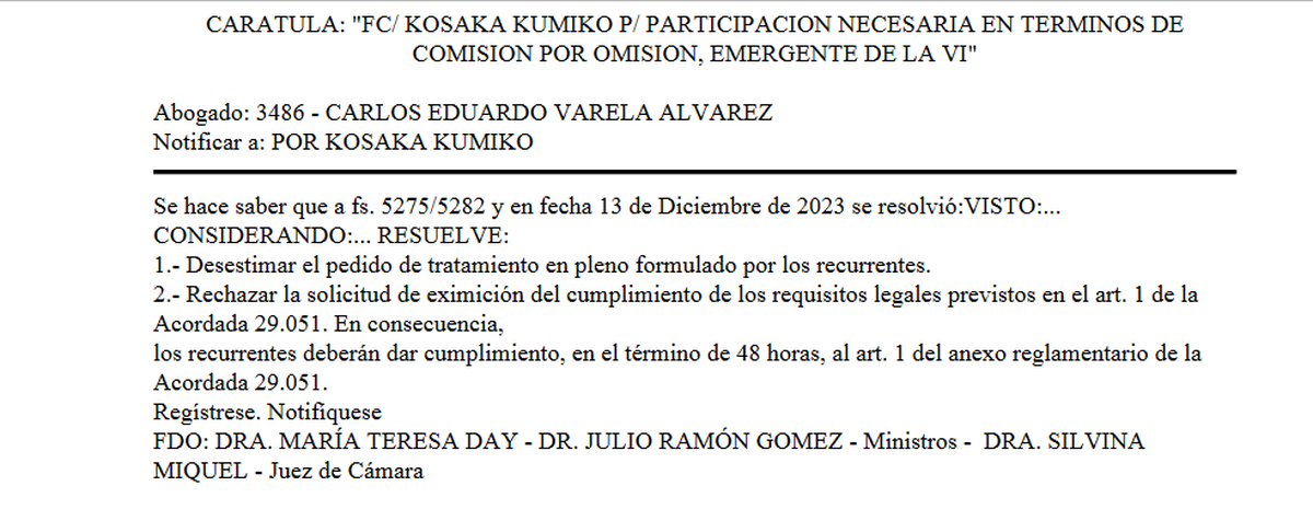 La notificación de la Suprema Corte de Justicia sobre el caso Próvolo. La notificación de la Suprema Corte de Justicia sobre el caso Próvolo.