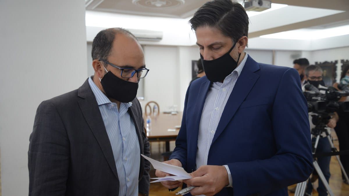 El director General de Escuelas José Thomas y el ministro de Educación de la Nación, Nicolás Trotta.